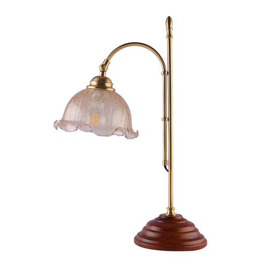 Crackled Glass Bell Floral Desk Lamp Minimalism 1 Light Bedroom Reading Book Lighting in Gold Clearhalo 'Lamps' 'Table Lamps' Lighting' 1031658