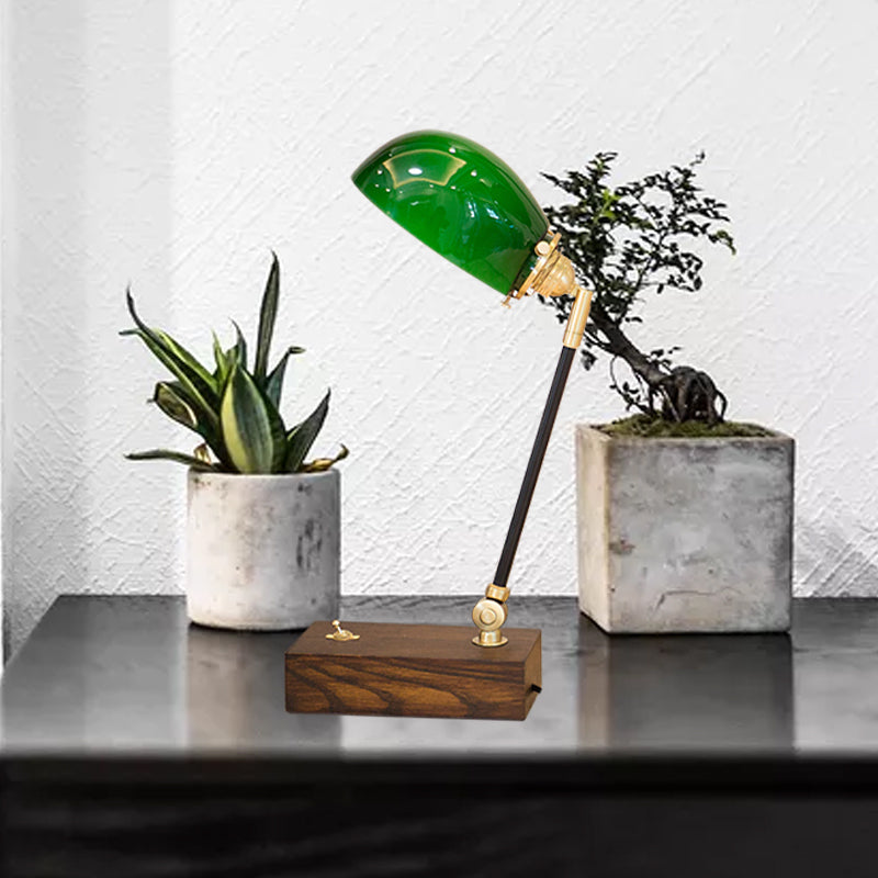 Semi-Sphere Green Glass Reading Lighting Retro 1-Light Study Room Nightstand Lamp in Black Brown Clearhalo 'Lamps' 'Table Lamps' Lighting' 1031672