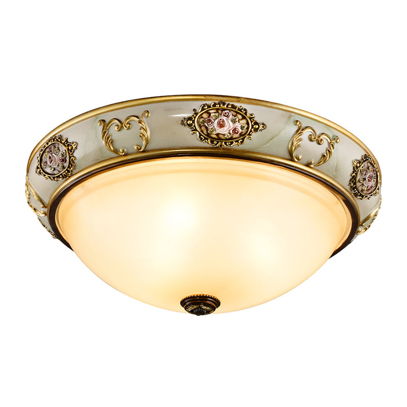 Opal Glass Bowl Flush Mount Fixture Vintage 3 Lights Dining Room Ceiling Lamp in Gold