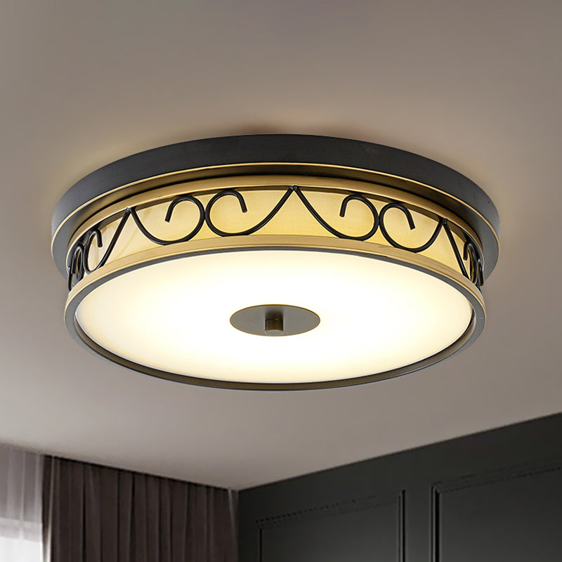 LED Drum Flush Mount Lamp Traditional Black Frosted Glass Ceiling Mounted Light for Living Room Black Clearhalo 'Ceiling Lights' 'Close To Ceiling Lights' 'Close to ceiling' 'Flush mount' Lighting' 1031688