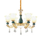 3/6 Bulbs Up Suspension Lamp Classic Flower Opal Glass Pendant Chandelier with Scrolled Arm in Green for Living Room Clearhalo 'Ceiling Lights' 'Chandeliers' Lighting' options 1031708