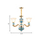 3/6-Head Opaline Glass Ceiling Chandelier Vintage Blue Floral Shape Dining Room Pendant Light Fixture with Curving Arm Clearhalo 'Ceiling Lights' 'Chandeliers' Lighting' options 1031713