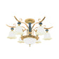 Gold Bowl-Like Semi Flush Mount Traditional Metallic 6-Bulb Bedroom Flush Chandelier with Opal White Glass Shade Clearhalo 'Ceiling Lights' 'Close To Ceiling Lights' 'Close to ceiling' 'Semi-flushmount' Lighting' 1031720