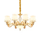 Vintage Flower Suspension Lamp 6/8 Lights Milky Glass Chandelier Lighting with Swooping Arm in Gold for Bedroom Clearhalo 'Ceiling Lights' 'Chandeliers' Lighting' options 1031733