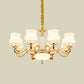 Vintage Flower Suspension Lamp 6/8 Lights Milky Glass Chandelier Lighting with Swooping Arm in Gold for Bedroom Clearhalo 'Ceiling Lights' 'Chandeliers' Lighting' options 1031734