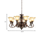 Countryside Bloom Pendant Chandelier 8 Bulbs Opaline Glass Hanging Lamp with Scrolled Arm in Bronze for Living Room Clearhalo 'Ceiling Lights' 'Chandeliers' Lighting' options 1031778