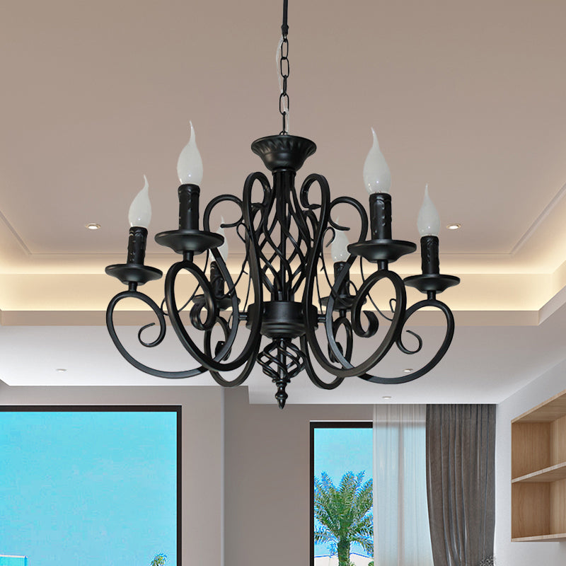 6/8-Bulb Ceiling Chandelier Minimalism Candle Style Metallic Hanging Light Kit with Swirled Arm in Black 8 Bronze Clearhalo 'Ceiling Lights' 'Chandeliers' Lighting' options 1031814_600c0d44-1d00-4d74-a419-4a35e6d6eff4