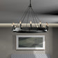 Candle Iron Suspension Lamp Countryside 12-Head Coffee Shop Wagon Wheel Chandelier Lighting in Black Clearhalo 'Ceiling Lights' 'Chandeliers' Lighting' options 1031824