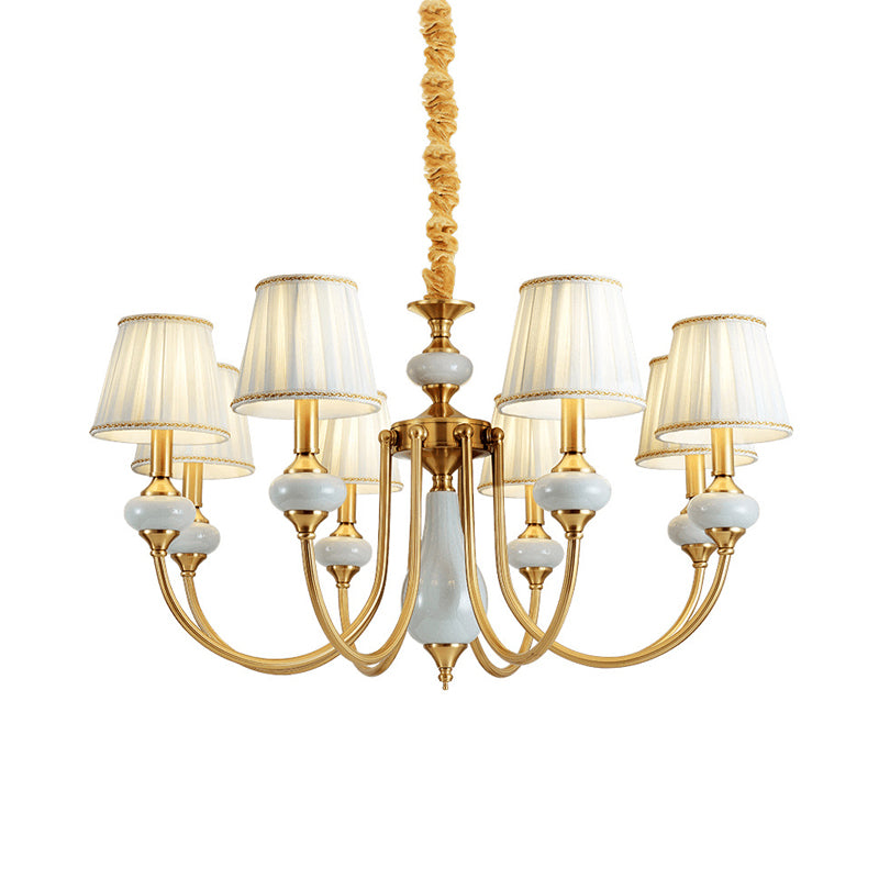 Gold Tapered Pleated Pendant Chandelier Traditional Fabric 8-Light Dining Room Hanging Ceiling Lighting Clearhalo 'Ceiling Lights' 'Chandeliers' Lighting' options 1031829