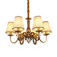 Vintage Cone Suspension Light 6/8 Bulbs Fabric Hanging Chandelier with Curving Arm in Brass for Living Room Clearhalo 'Ceiling Lights' 'Chandeliers' Lighting' options 1031833