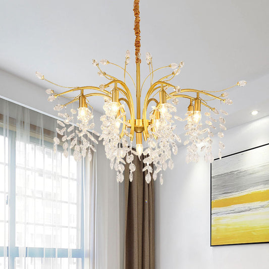 9-Bulb Chandelier Light Nordic Starburst Crystal Drip Suspension Pendant Light in Gold Gold Clearhalo 'Ceiling Lights' 'Chandeliers' 'Modern Chandeliers' 'Modern' Lighting' 1031844