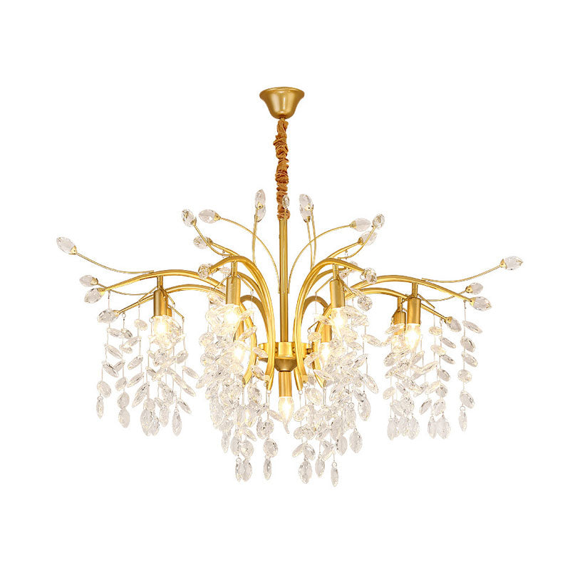9-Bulb Chandelier Light Nordic Starburst Crystal Drip Suspension Pendant Light in Gold Clearhalo 'Ceiling Lights' 'Chandeliers' 'Modern Chandeliers' 'Modern' Lighting' 1031845