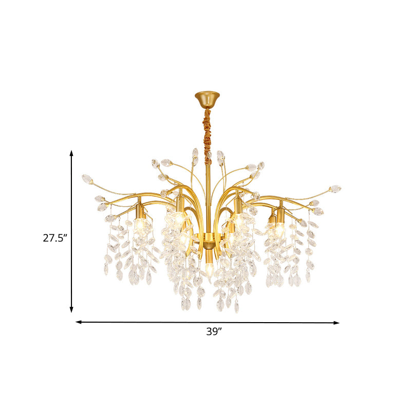 9-Bulb Chandelier Light Nordic Starburst Crystal Drip Suspension Pendant Light in Gold Clearhalo 'Ceiling Lights' 'Chandeliers' 'Modern Chandeliers' 'Modern' Lighting' 1031847
