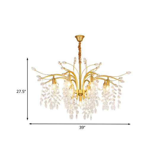 9-Bulb Chandelier Light Nordic Starburst Crystal Drip Suspension Pendant Light in Gold Clearhalo 'Ceiling Lights' 'Chandeliers' 'Modern Chandeliers' 'Modern' Lighting' 1031847
