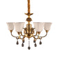 6-Bulb Chandelier with Bell Shade Frosted Glass Classic Hallway Ceiling Suspension Lamp in Brass Clearhalo 'Ceiling Lights' 'Chandeliers' Lighting' options 1031874