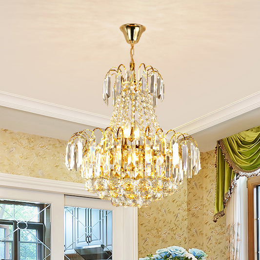 Gold 6 Lights Chandelier Lighting Fixture Contemporary Crystal Flute Conic Pendulum Light Gold Clearhalo 'Ceiling Lights' 'Chandeliers' 'Modern Chandeliers' 'Modern' Lighting' 1031876