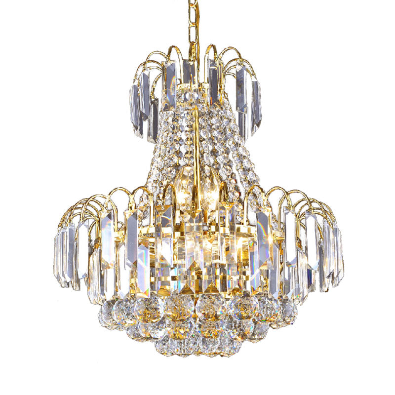Gold 6 Lights Chandelier Lighting Fixture Contemporary Crystal Flute Conic Pendulum Light Clearhalo 'Ceiling Lights' 'Chandeliers' 'Modern Chandeliers' 'Modern' Lighting' 1031878