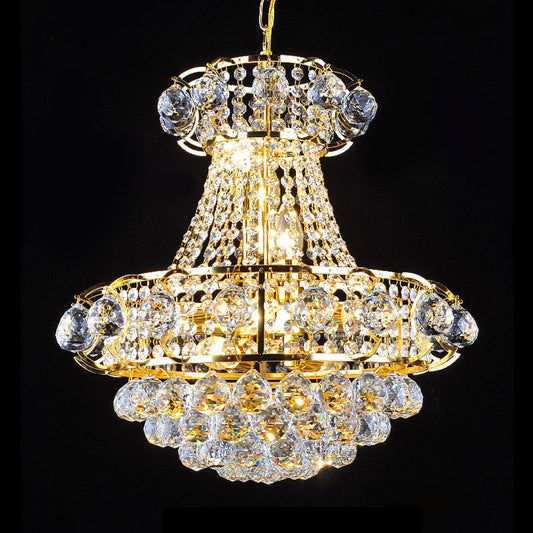 Crystal Raindrop Tapered Ceiling Light Luxury 6-Head Guest Room Pendant Chandelier in Gold Clearhalo 'Ceiling Lights' 'Chandeliers' 'Modern Chandeliers' 'Modern' Lighting' 1031882
