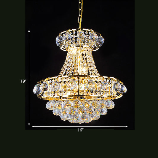 Crystal Raindrop Tapered Ceiling Light Luxury 6-Head Guest Room Pendant Chandelier in Gold Clearhalo 'Ceiling Lights' 'Chandeliers' 'Modern Chandeliers' 'Modern' Lighting' 1031883
