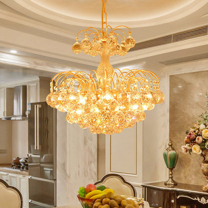European Conic Ceiling Chandelier 6 Lights Crystal Bead Suspension Pendant Light in Gold Gold Clearhalo 'Ceiling Lights' 'Chandeliers' 'Modern Chandeliers' 'Modern' Lighting' 1031884