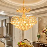 European Conic Ceiling Chandelier 6 Lights Crystal Bead Suspension Pendant Light in Gold Gold Clearhalo 'Ceiling Lights' 'Chandeliers' 'Modern Chandeliers' 'Modern' Lighting' 1031884