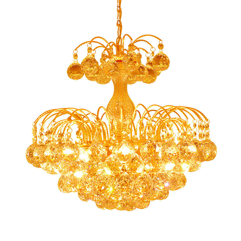 European Conic Ceiling Chandelier 6 Lights Crystal Bead Suspension Pendant Light in Gold Clearhalo 'Ceiling Lights' 'Chandeliers' 'Modern Chandeliers' 'Modern' Lighting' 1031886