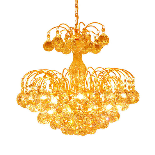 European Conic Ceiling Chandelier 6 Lights Crystal Bead Suspension Pendant Light in Gold Clearhalo 'Ceiling Lights' 'Chandeliers' 'Modern Chandeliers' 'Modern' Lighting' 1031886