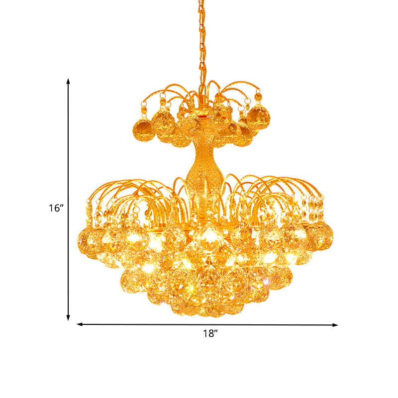 European Conic Ceiling Chandelier 6 Lights Crystal Bead Suspension Pendant Light in Gold Clearhalo 'Ceiling Lights' 'Chandeliers' 'Modern Chandeliers' 'Modern' Lighting' 1031887