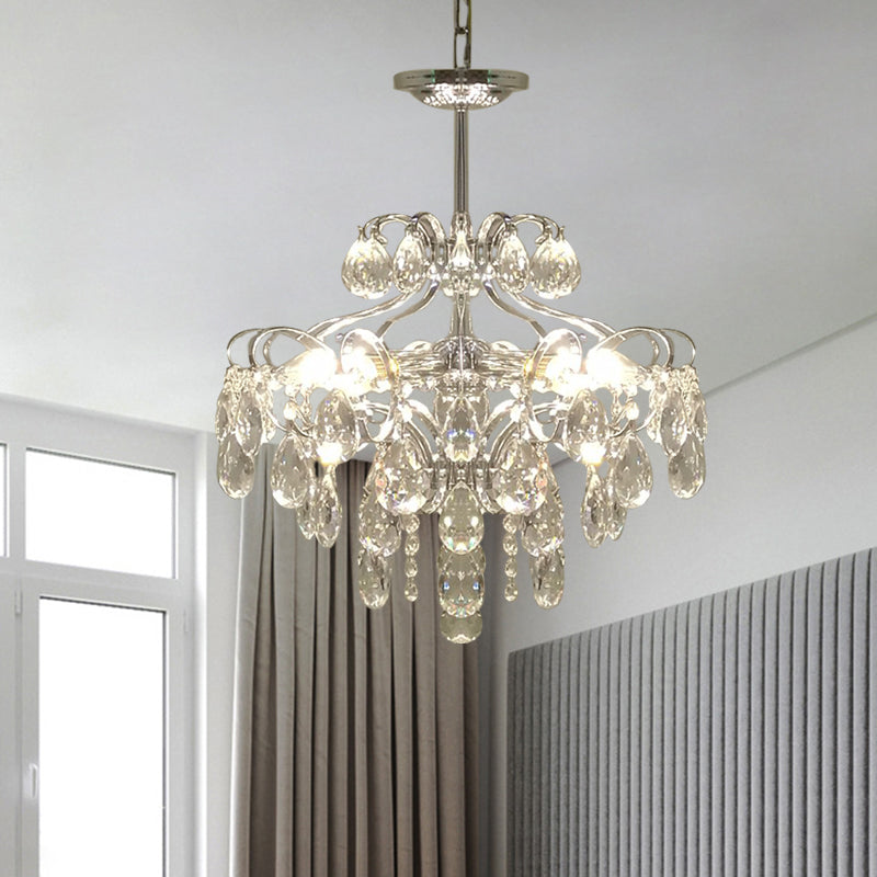6 Heads Ceiling Suspension Lamp Minimalist Tapered Prismatic Optical Crystal Pendant Chandelier in Chrome Chrome Clearhalo 'Ceiling Lights' 'Chandeliers' 'Modern Chandeliers' 'Modern' Lighting' 1031888