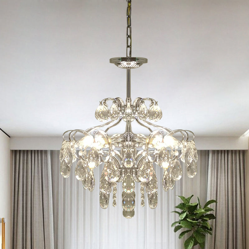 6 Heads Ceiling Suspension Lamp Minimalist Tapered Prismatic Optical Crystal Pendant Chandelier in Chrome Clearhalo 'Ceiling Lights' 'Chandeliers' 'Modern Chandeliers' 'Modern' Lighting' 1031889