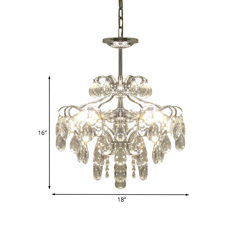 6 Heads Ceiling Suspension Lamp Minimalist Tapered Prismatic Optical Crystal Pendant Chandelier in Chrome Clearhalo 'Ceiling Lights' 'Chandeliers' 'Modern Chandeliers' 'Modern' Lighting' 1031891