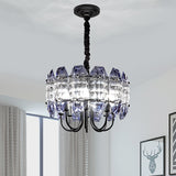 Black Drum Suspension Lighting Nordic Beveled Crystal Prisms 8 Bulbs Bedroom Hanging Chandelier Clearhalo 'Ceiling Lights' 'Chandeliers' 'Modern Chandeliers' 'Modern' Lighting' 1031897