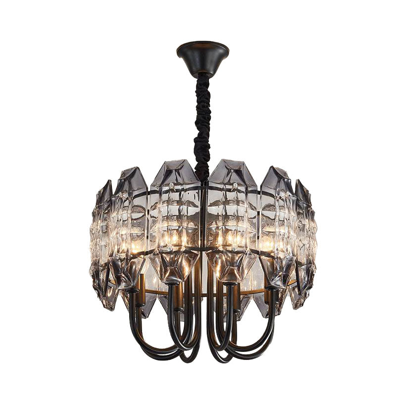 Black Drum Suspension Lighting Nordic Beveled Crystal Prisms 8 Bulbs Bedroom Hanging Chandelier Clearhalo 'Ceiling Lights' 'Chandeliers' 'Modern Chandeliers' 'Modern' Lighting' 1031898