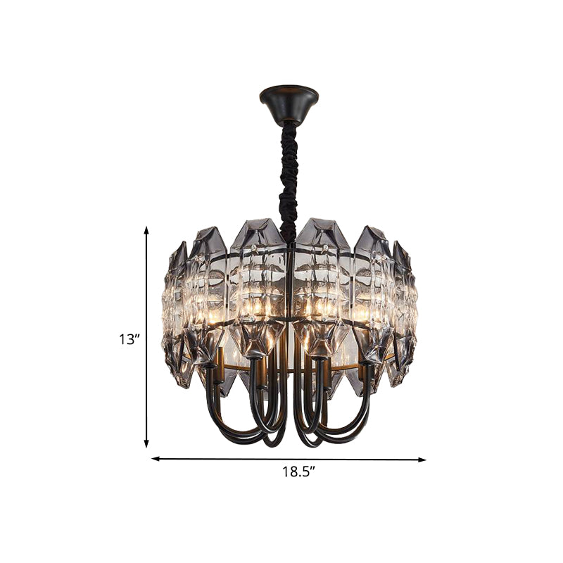 Black Drum Suspension Lighting Nordic Beveled Crystal Prisms 8 Bulbs Bedroom Hanging Chandelier Clearhalo 'Ceiling Lights' 'Chandeliers' 'Modern Chandeliers' 'Modern' Lighting' 1031899