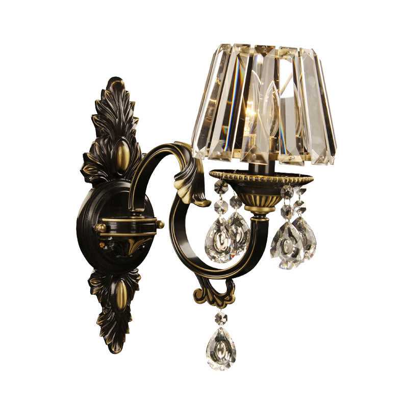 Contemporary Conic Shade Wall Sconce 1 Head Hand-Cut Crystal Wall Mount Light Fixture in Black and Gold Clearhalo 'Cast Iron' 'Glass' 'Industrial' 'Modern wall lights' 'Modern' 'Tiffany' 'Traditional wall lights' 'Wall Lamps & Sconces' 'Wall Lights' Lighting' 1031954