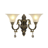 Black and Gold 2-Bulb Wall Mounted Lamp Simple Crystal Raindrop Bell Shade Sconce Light Fixture Clearhalo 'Modern wall lights' 'Modern' 'Wall Lamps & Sconces' 'Wall Lights' Lighting' 1031958