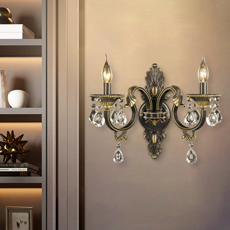 Faceted Crystal Finial Black and Gold Sconce Candlestick 2 Lights Nordic Wall Mount Light Fixture Clearhalo 'Modern wall lights' 'Modern' 'Wall Lamps & Sconces' 'Wall Lights' Lighting' 1031961