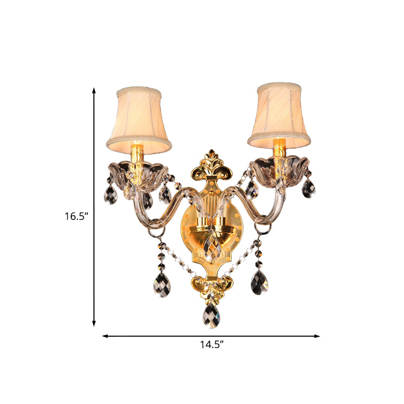 Bell Shade Bedroom Wall Mounted Light Simple Crystal Drip 2 Bulbs Gold Wall Sconce Lighting Clearhalo 'Modern wall lights' 'Modern' 'Wall Lamps & Sconces' 'Wall Lights' Lighting' 1031987