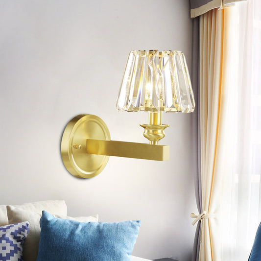 Brass Tapered Sconce Light Fixture Contemporary Beveled Crystal 1 Head Wall Mounted Lamp Brass Clearhalo 'Cast Iron' 'Glass' 'Industrial' 'Modern wall lights' 'Modern' 'Tiffany' 'Traditional wall lights' 'Wall Lamps & Sconces' 'Wall Lights' Lighting' 1031988