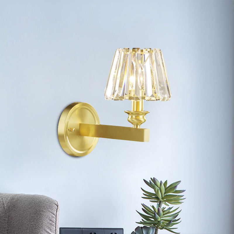 Brass Tapered Sconce Light Fixture Contemporary Beveled Crystal 1 Head Wall Mounted Lamp Clearhalo 'Cast Iron' 'Glass' 'Industrial' 'Modern wall lights' 'Modern' 'Tiffany' 'Traditional wall lights' 'Wall Lamps & Sconces' 'Wall Lights' Lighting' 1031989