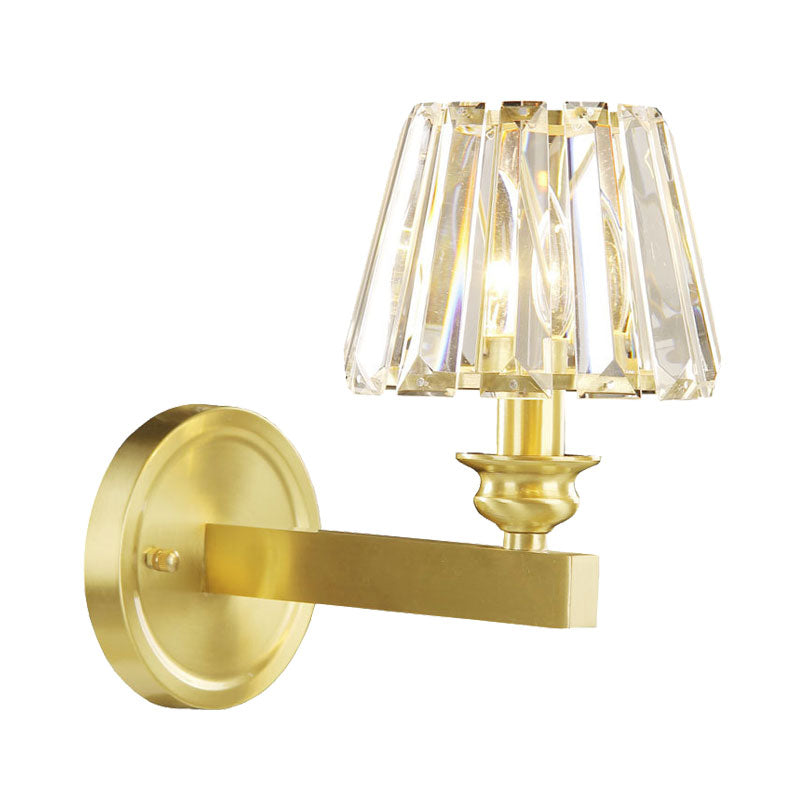 Brass Tapered Sconce Light Fixture Contemporary Beveled Crystal 1 Head Wall Mounted Lamp Clearhalo 'Cast Iron' 'Glass' 'Industrial' 'Modern wall lights' 'Modern' 'Tiffany' 'Traditional wall lights' 'Wall Lamps & Sconces' 'Wall Lights' Lighting' 1031990