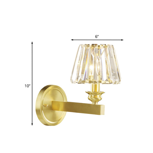 Brass Tapered Sconce Light Fixture Contemporary Beveled Crystal 1 Head Wall Mounted Lamp Clearhalo 'Cast Iron' 'Glass' 'Industrial' 'Modern wall lights' 'Modern' 'Tiffany' 'Traditional wall lights' 'Wall Lamps & Sconces' 'Wall Lights' Lighting' 1031991