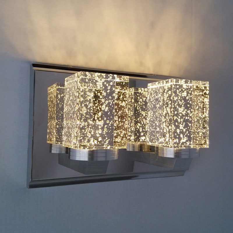 Chrome Cubic Wall Lighting Idea Modernism Crystal LED Bedroom Wall Mounted Light Fixture Clearhalo 'Cast Iron' 'Glass' 'Industrial' 'Modern wall lights' 'Modern' 'Tiffany' 'Traditional wall lights' 'Wall Lamps & Sconces' 'Wall Lights' Lighting' 1031994