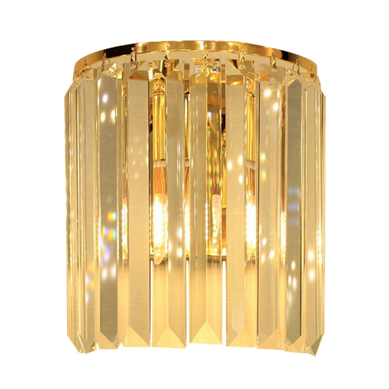 1 Head Wall Mounted Light Fixture Simple Semi Cylindrical Crystal Block Wall Sconce Lighting in Gold Clearhalo 'Modern wall lights' 'Modern' 'Wall Lamps & Sconces' 'Wall Lights' Lighting' 1031997