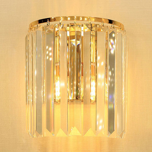 1 Head Wall Mounted Light Fixture Simple Semi Cylindrical Crystal Block Wall Sconce Lighting in Gold Clearhalo 'Modern wall lights' 'Modern' 'Wall Lamps & Sconces' 'Wall Lights' Lighting' 1031998