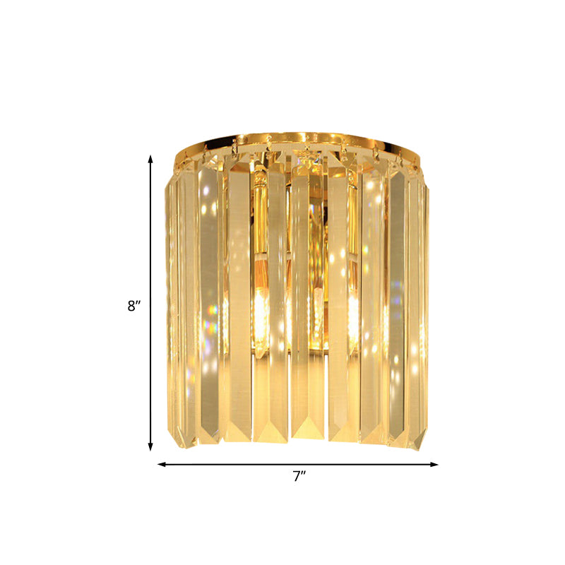 1 Head Wall Mounted Light Fixture Simple Semi Cylindrical Crystal Block Wall Sconce Lighting in Gold Clearhalo 'Modern wall lights' 'Modern' 'Wall Lamps & Sconces' 'Wall Lights' Lighting' 1031999