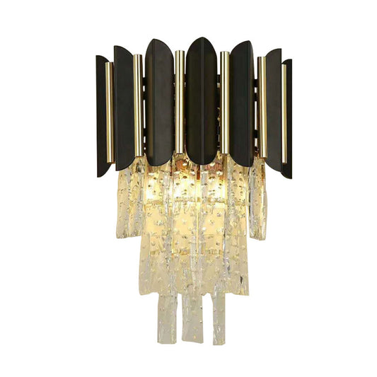 Tapered Bedside Sconce Light Fixture Modernism Crystal Block 1 Head Black Wall Mounted Lighting Clearhalo 'Cast Iron' 'Glass' 'Industrial' 'Modern wall lights' 'Modern' 'Tiffany' 'Traditional wall lights' 'Wall Lamps & Sconces' 'Wall Lights' Lighting' 1032002