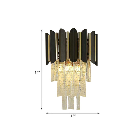 Tapered Bedside Sconce Light Fixture Modernism Crystal Block 1 Head Black Wall Mounted Lighting Clearhalo 'Cast Iron' 'Glass' 'Industrial' 'Modern wall lights' 'Modern' 'Tiffany' 'Traditional wall lights' 'Wall Lamps & Sconces' 'Wall Lights' Lighting' 1032003