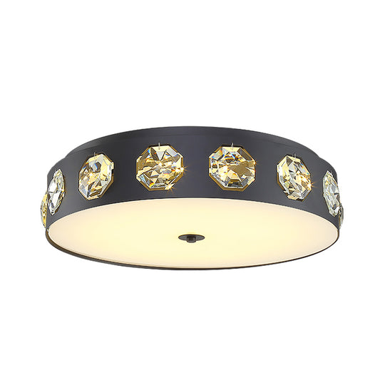 Black LED Light Fixture Ceiling Contemporary Inserted Crystal Drum Flush Mount Spotlight Clearhalo 'Ceiling Lights' 'Close To Ceiling Lights' 'Close to ceiling' 'Flush mount' Lighting' 1032010