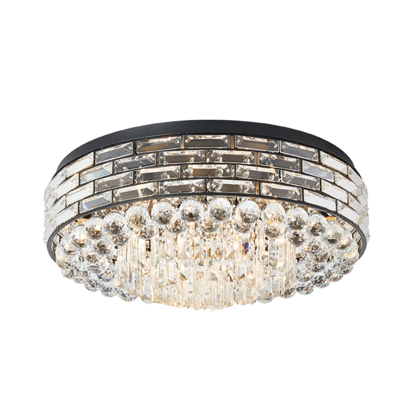 Clear Crystal Flute Flush Mount Lighting Drum 7-Head Modernism Close to Ceiling Lamp Clearhalo 'Ceiling Lights' 'Close To Ceiling Lights' 'Close to ceiling' 'Flush mount' Lighting' 1032034